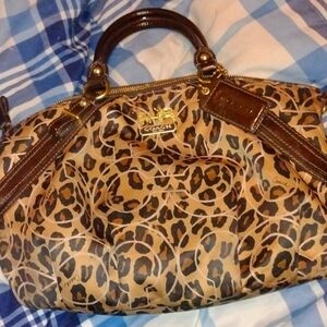 Coach Madison Ocelot Leopard Print OP Art Sateen Sophia Satchel Bag Purse 17764